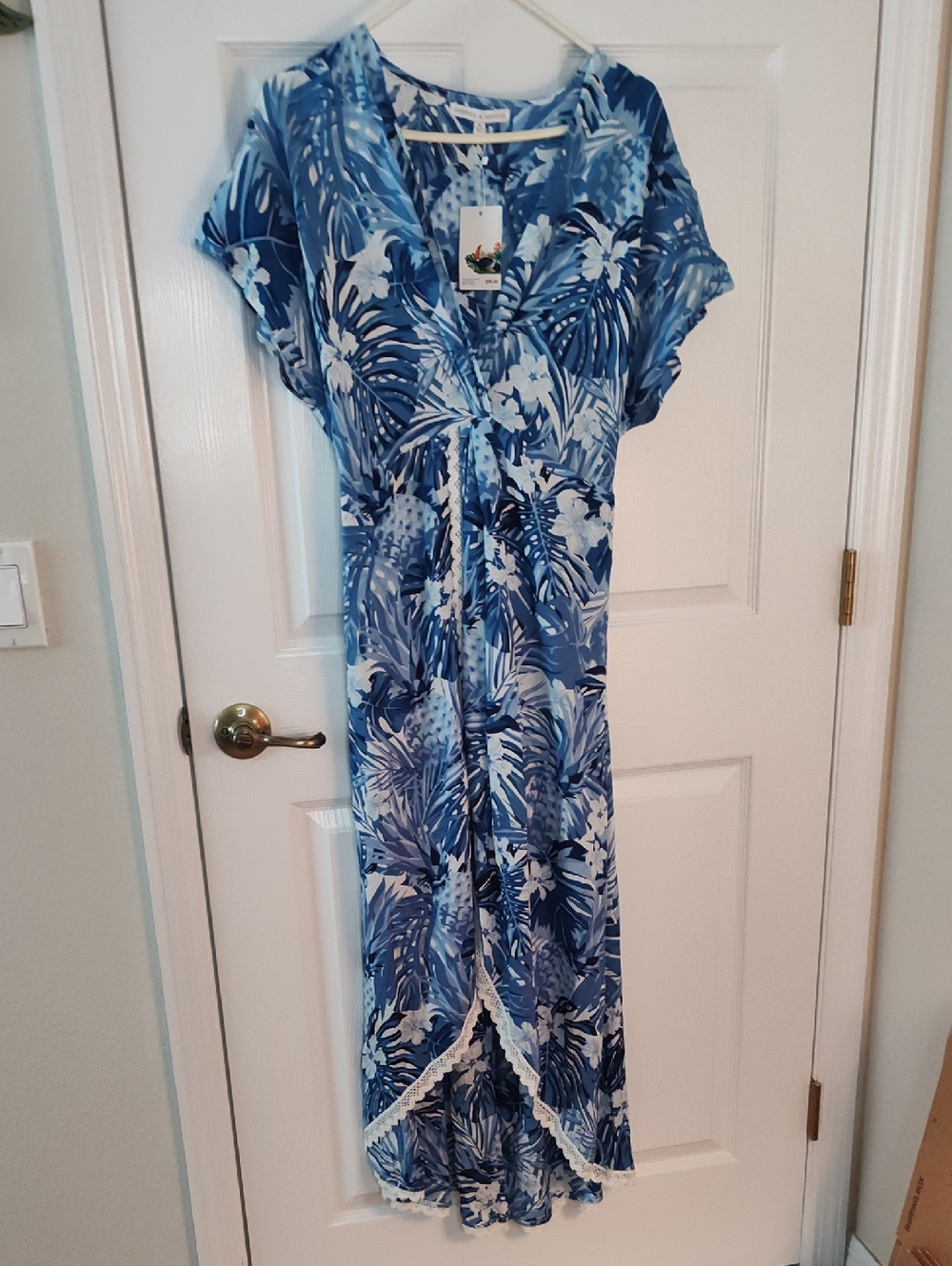 Blue Tropical Print Maxi Dress